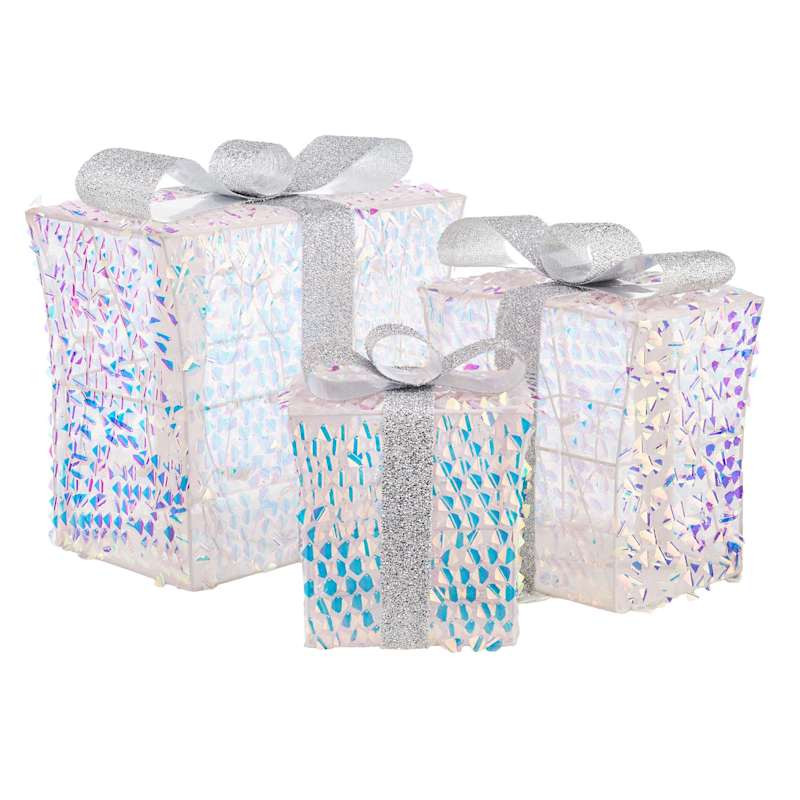 Set of 3 Pre-Lit Frozen Snowflakes Gift Boxes | At Home