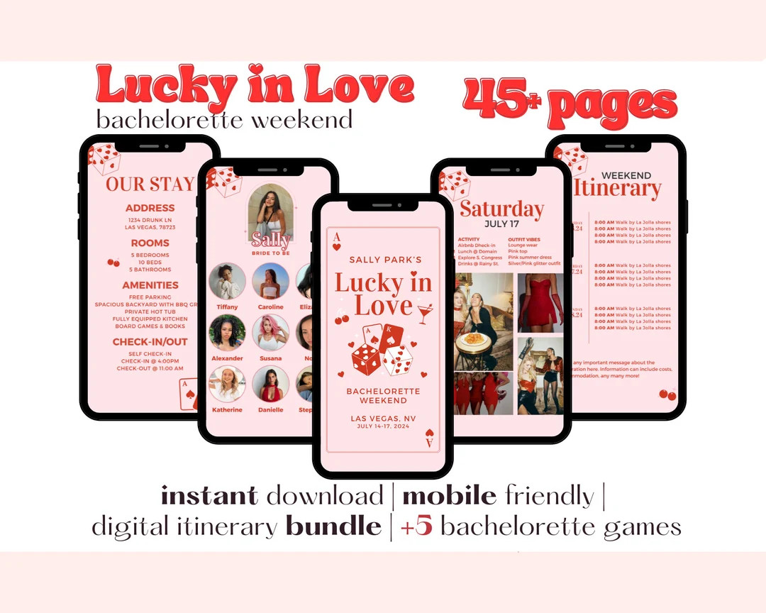 45 Page Lucky in Love Bachelorette Weekend Digital Itinerary Editable Canva Template Mobile Frien... | Etsy (US)