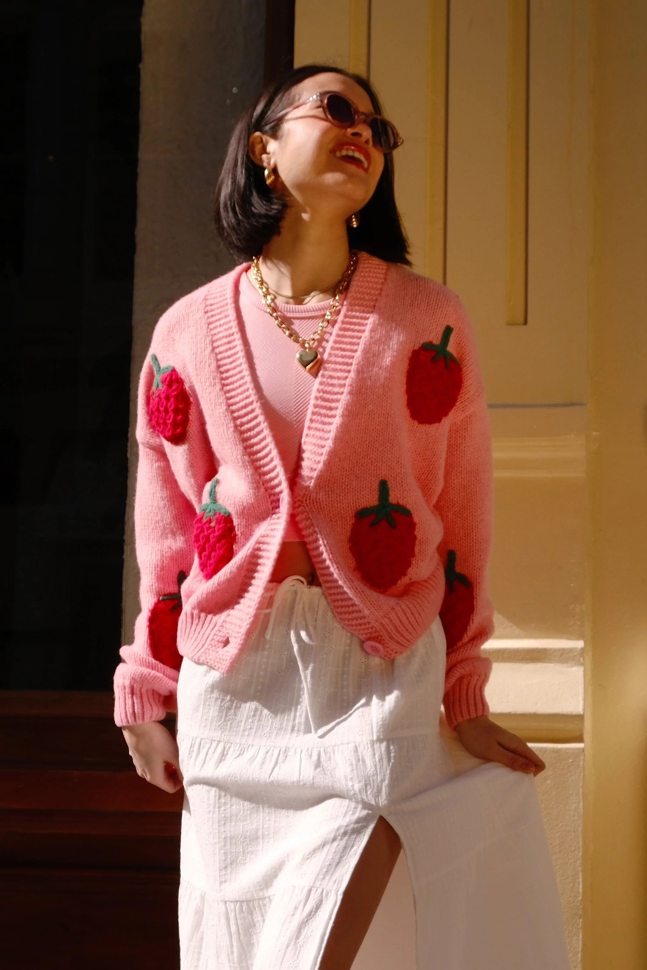 Strawberry Pink Puff Cardigan | Shop Now | Mure + Grand | Mulberry and Grand