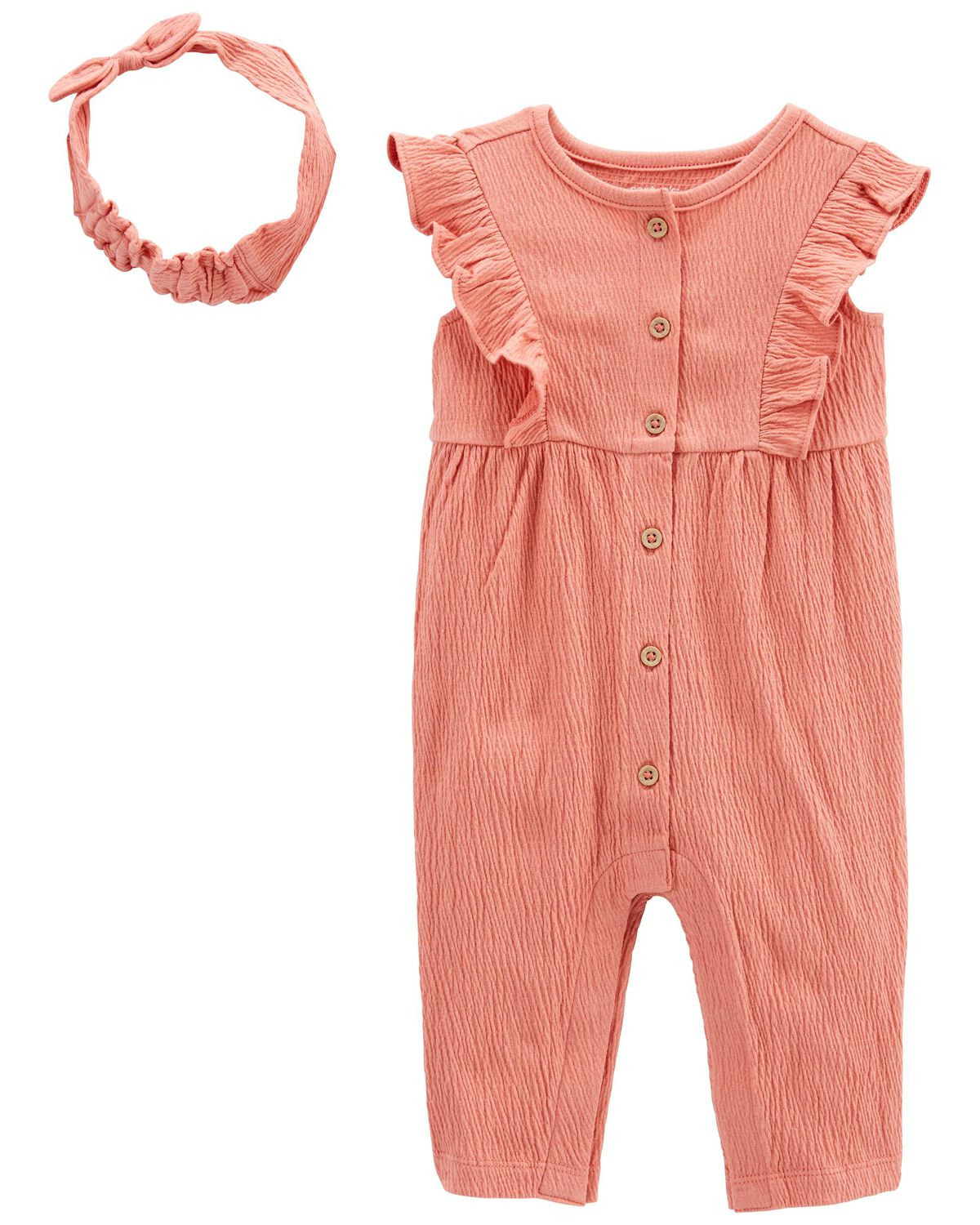 Pink Baby 2-Piece Crinkle Jersey Jumpsuit & Headwrap Set | carters.com | Carter's