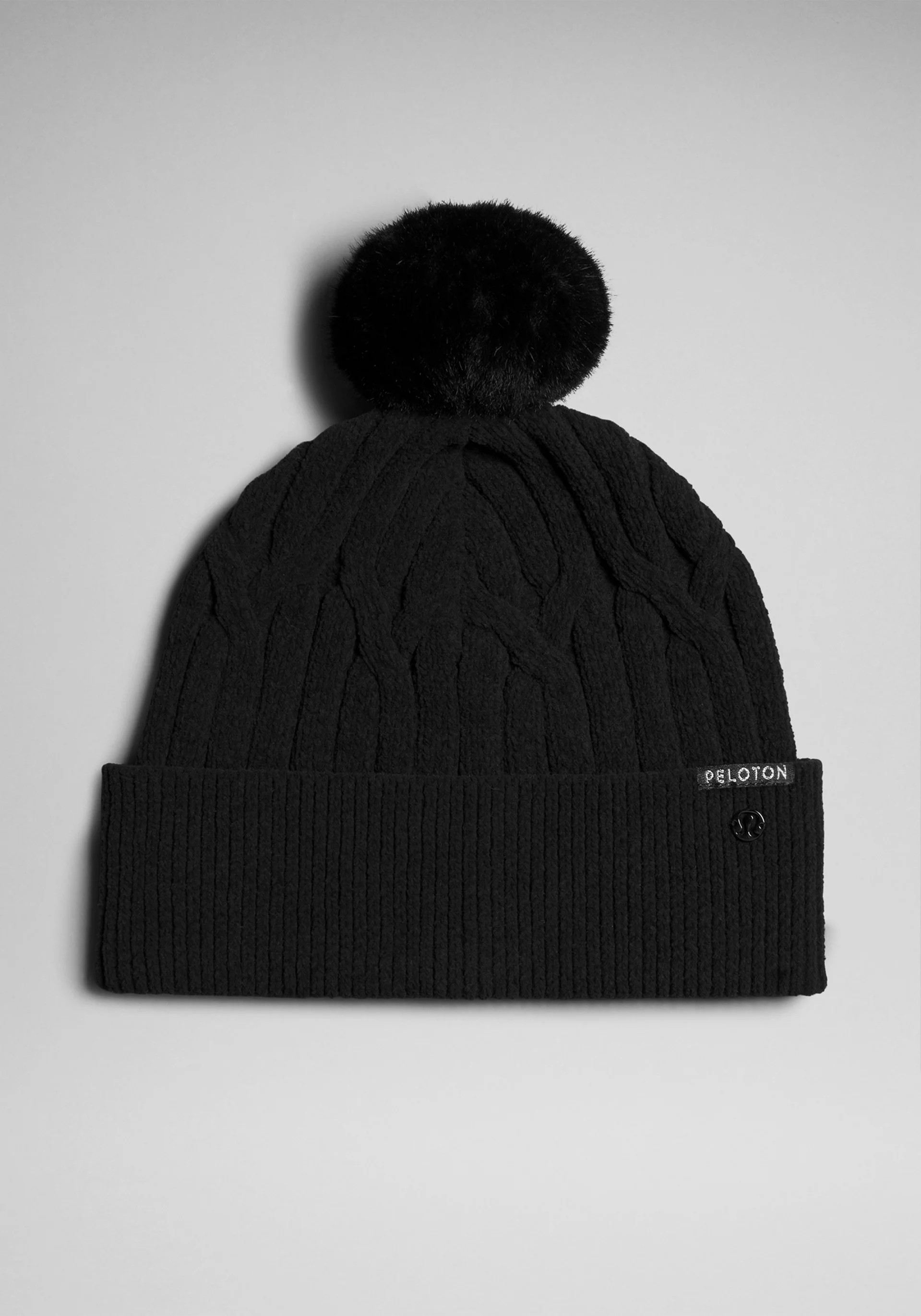 Peloton X Lululemon Unisex Cable-Knit Pom-Pom Beanie in Black - Cycling Performance Apparel | Peloton Apparel