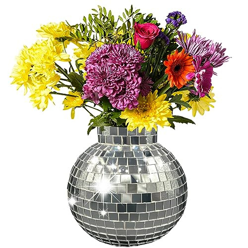 Disco Ball Planter | 7” Disco Ball Vase for Flowers & Plants | Handmade Silver Square Large Mirrors Center Piece | for Indoor & Outdoor Decor | Disco Ball Plant Holder Silver | Amazon (US)