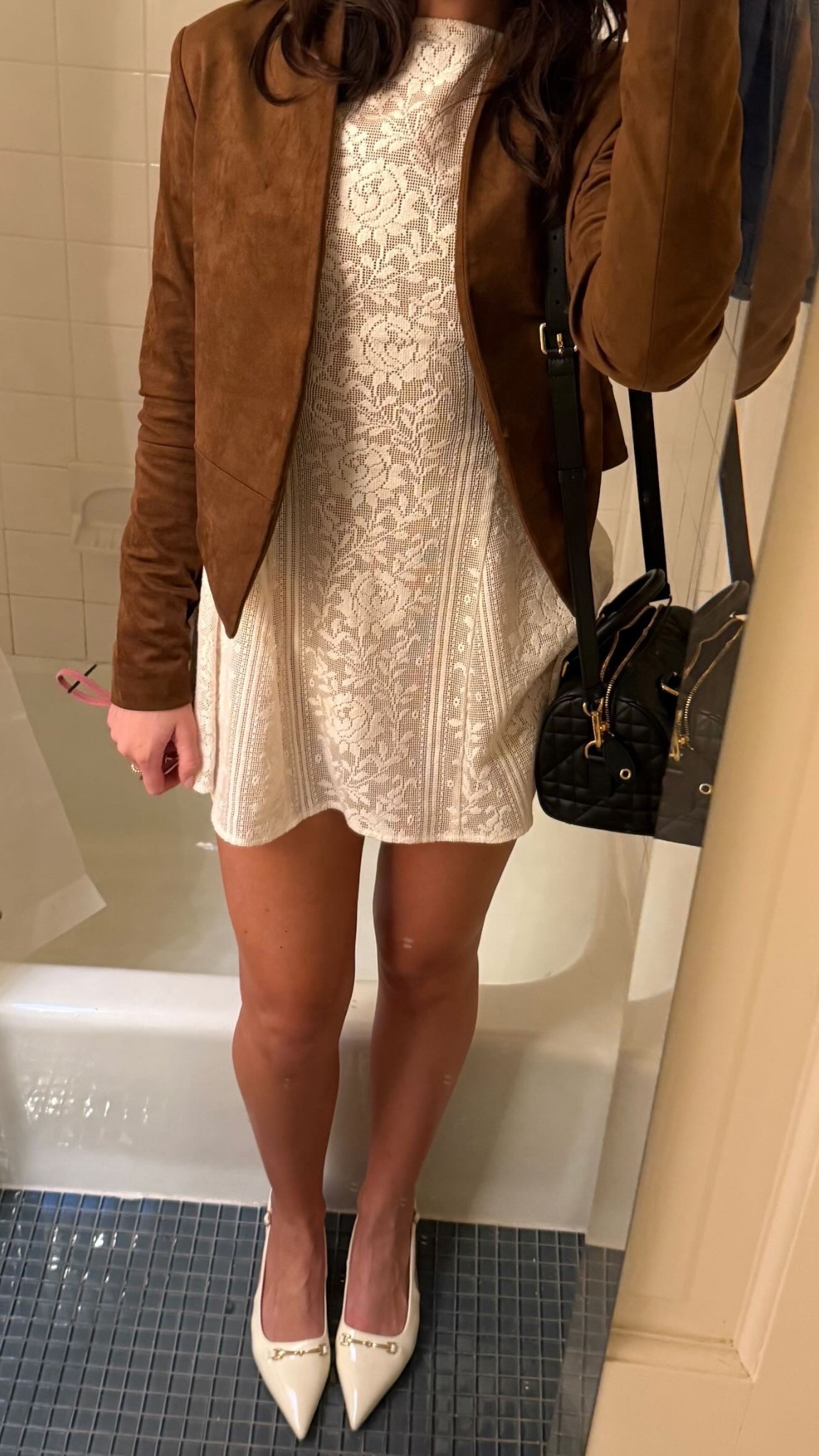 Heading to a cocktail & dinner night! Dress and jacket are rented, the dress is from Loba it’s the Leticia mini dress :) shoes are from Sam Edelman, and my precious Dior bag. Dior drove 20 bag. Will adore her forever