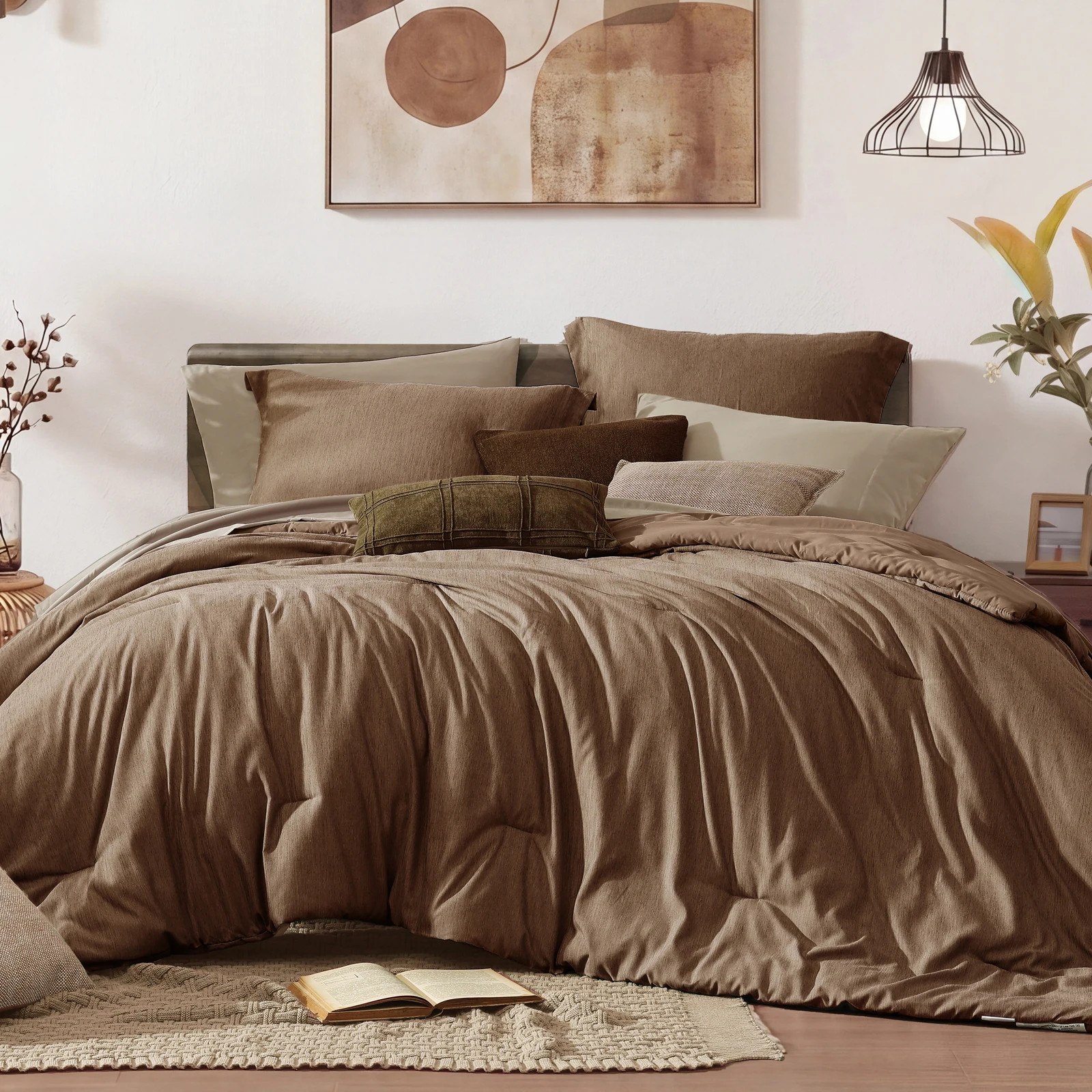 Amberspace Cationic Dyeing 7-piece Bed in a Bag Comforter Set with Sheets,Brown,Queen - Walmart.com | Walmart (US)