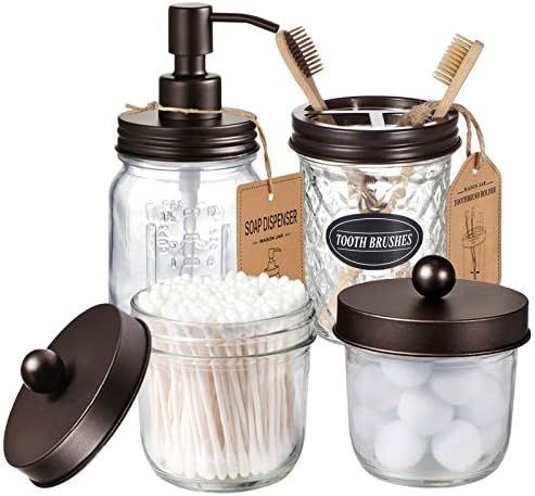 Amolliar Mason Jar Bathroom Accessories Set(4 Pack) -Bronze-Lotion Soap Dispenser&Qtip Holder Set&To | Amazon (US)