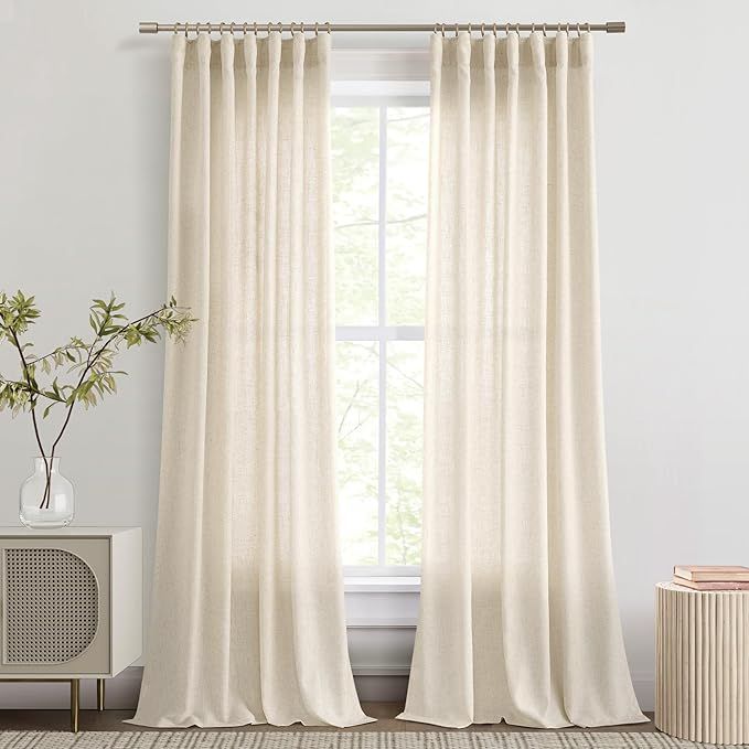 Joywell Linen Curtains 108 Inches Long Beige Linen Drapes 108 Inch Length 2 Panels for Living Roo... | Amazon (US)