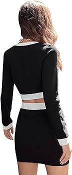 SweatyRocks Women's 2 Piece Outfits Long Sleeve Button Front Crop Jacket and Mini Skirt Set | Amazon (US)