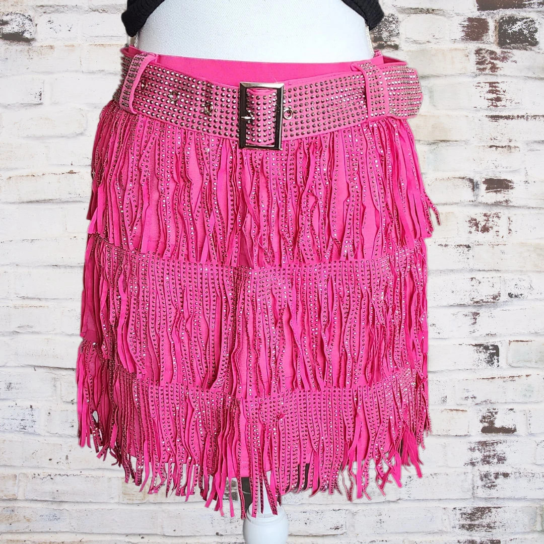 FUCHSIA STUDDED SKIRT | Fringe Skirt | Nashville Outfit | Rodeo Outfit | Fringe Tiered Skirt | Etsy (US)