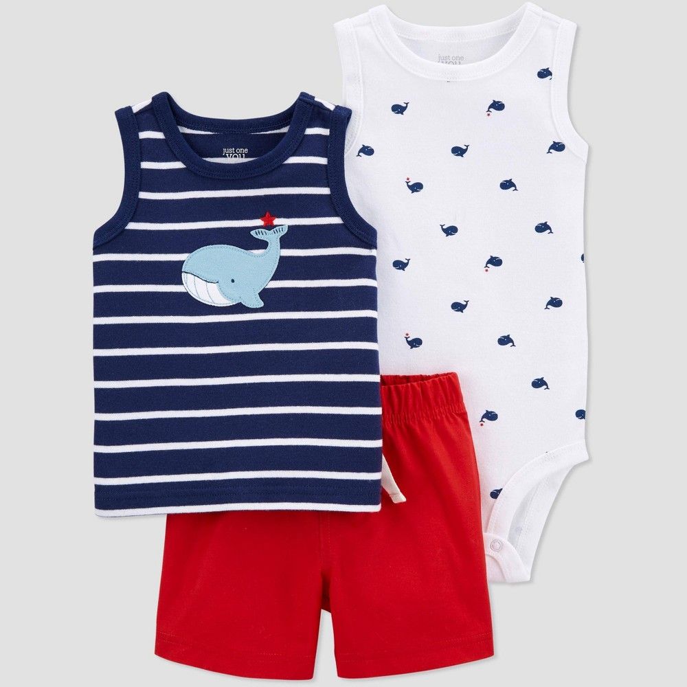 Baby Boys' Whale Top & Bottom Set - Just One You made by carter's Blue/Red 12M | Target