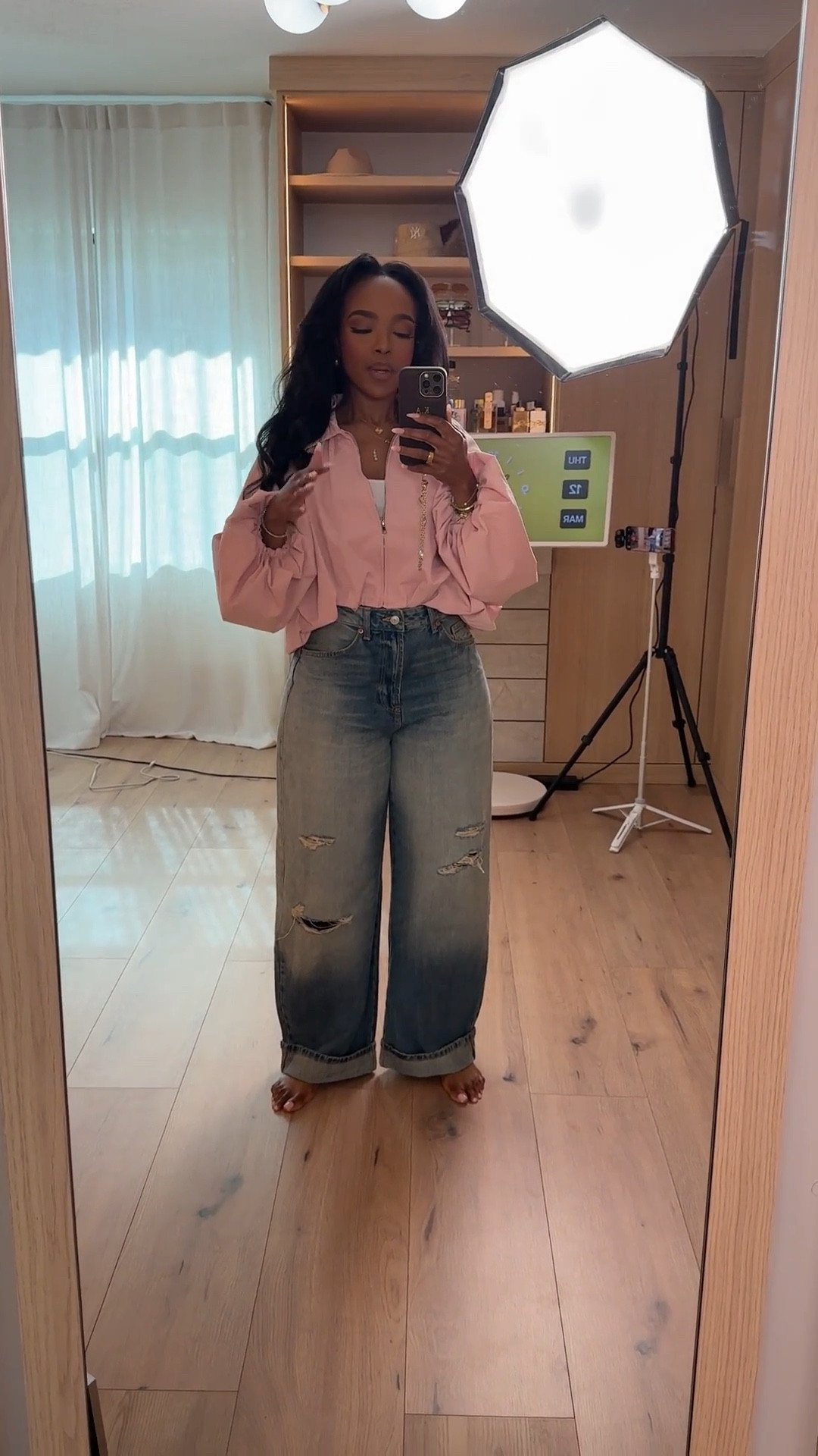 Scroll to shop!! Pros and cons coming at you 💕 This casual chic outfit featuring relaxed distressed wide-leg denim styled with a soft blush pink cropped jacket for an effortless off-duty look.

Perfect for coffee runs, casual days out, travel outfits, or weekend errands.

#LTKPetite #LTKdayinmylife #LTKootd