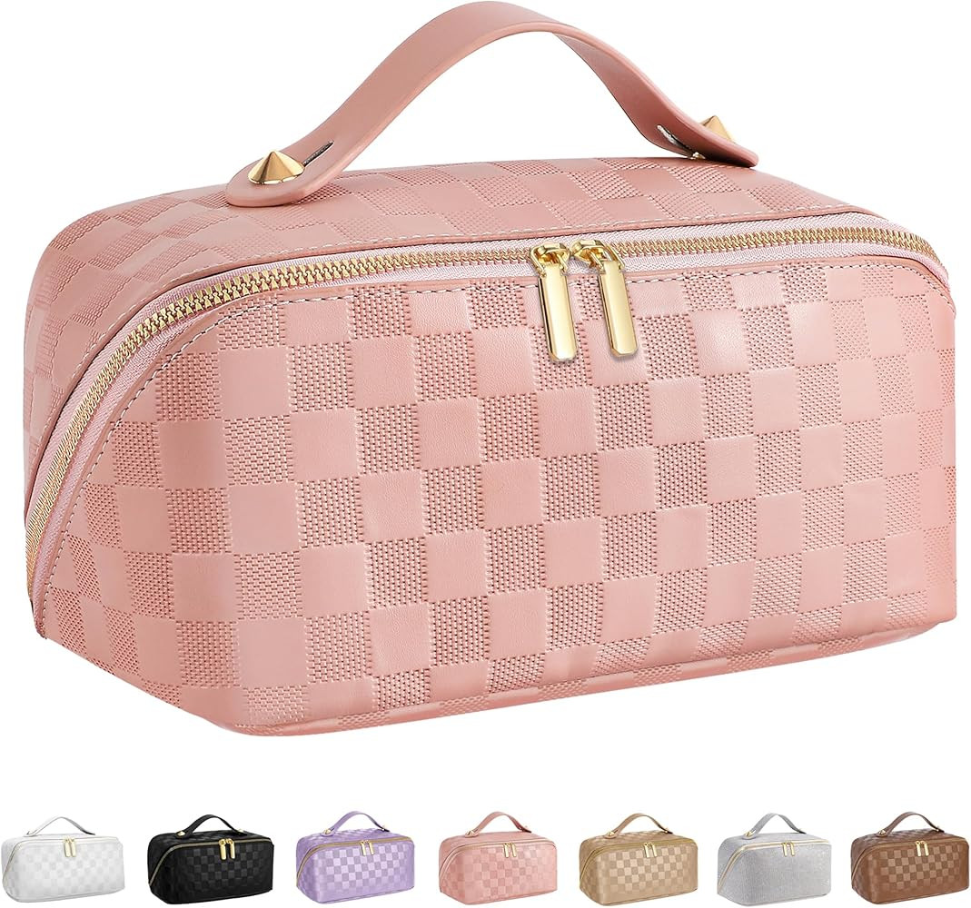 Cosmetic Bags for Women Travel Large Opening Portable Bag Opens Flat for Easy Access, Toiletry Ba... | Amazon (US)