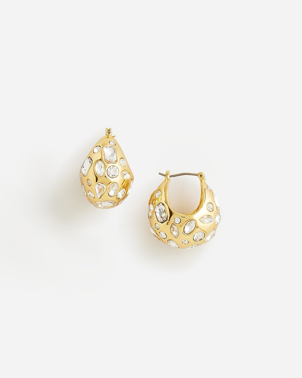 Crystal-studded huggie hoop earrings | J. Crew US