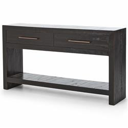 Dorwin Industrial Loft Espresso Brown Acacia Wood 2 Drawer Console Table | Kathy Kuo Home