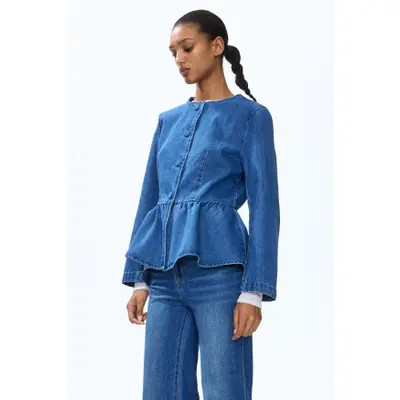 H&M Collarless Peplum Jacket in Denim Blue at Nordstrom, Size Medium | Nordstrom