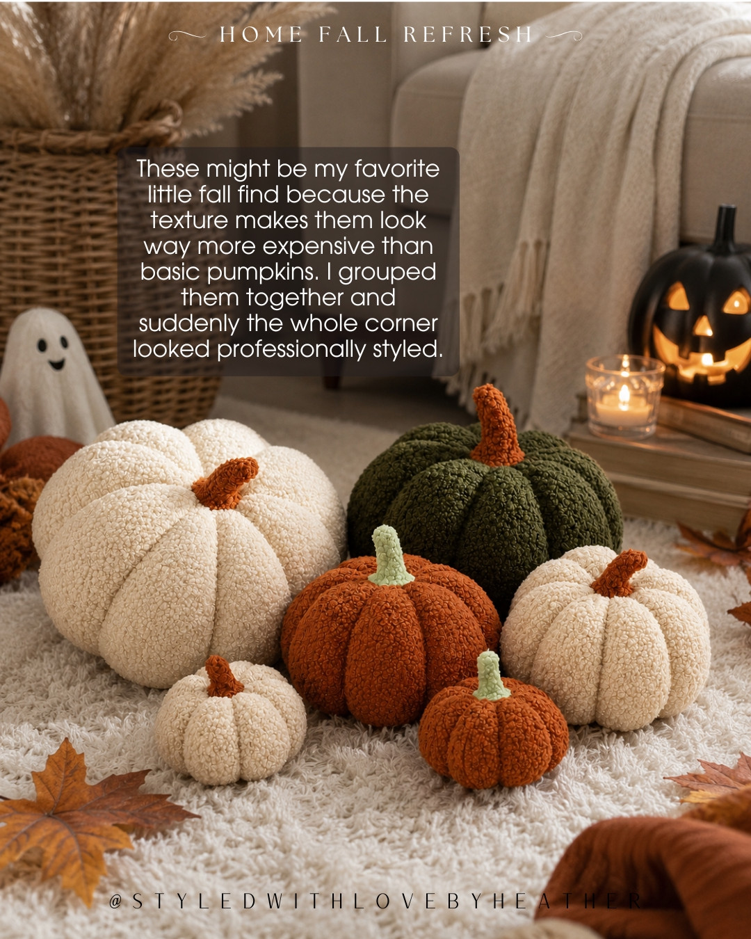 These textured pumpkins look like something I’d find in a cute fall home boutique. 🎃 Mixing the cream, rust, and deep green tones makes them so easy to style together on a console, coffee table, shelf, or entryway. Shop my fall decor finds below! 

 #LTKdayinmylife #LTKvlog #LTKHome