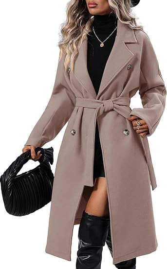 SAUKOLE Women's Trendy Lapel Collar Double Breasted Wool Blend Coats Winter Pea Overcoat Pocketed... | Amazon (US)