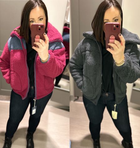 Sherpa jackets back in stock!  Run big.  Prefer to size down to a medium. Wearing a large in both  

#LTKSeasonal #LTKunder50 #LTKcurves
