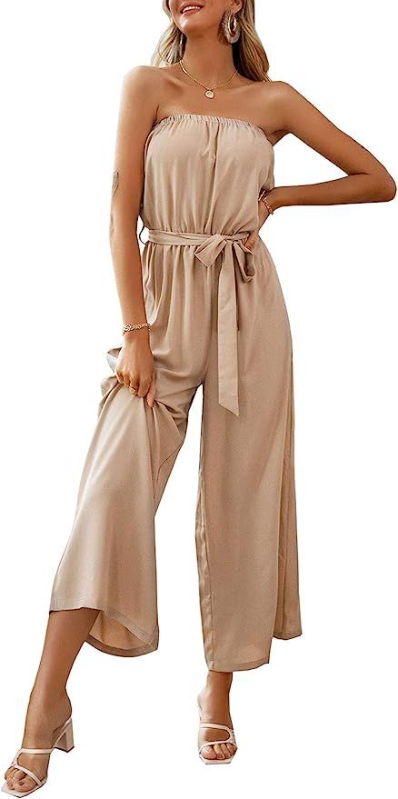 Miessial Women's Sexy Romper Off Shoulder Jumpsuit Casual Strapless Wide Leg Pants Jumpsuit | Amazon (US)