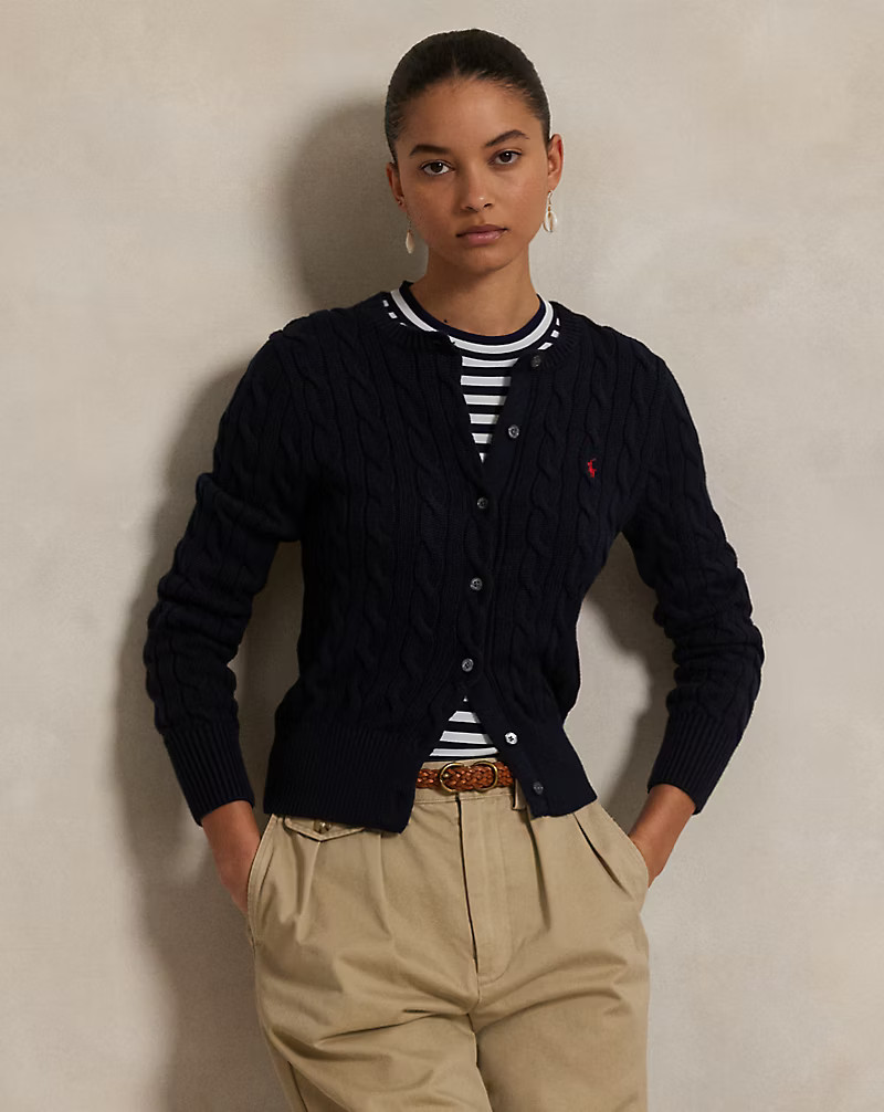 Cable-Knit Cotton Crewneck Cardigan | Ralph Lauren (ES & PT)