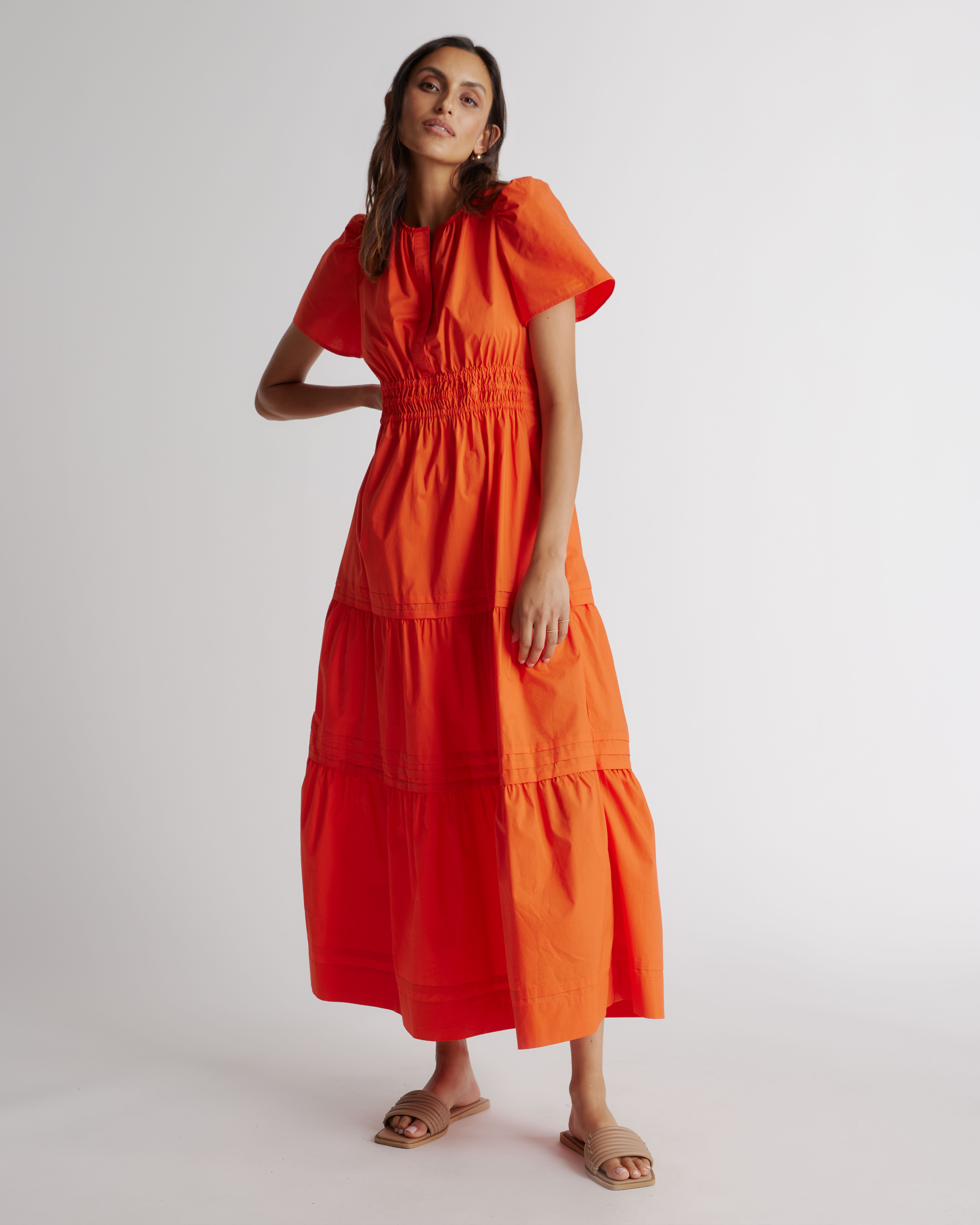 Quince | Women's Poplin Tiered Maxi Dress in Ocean Green, Size Large, Organic Cotton | Quince