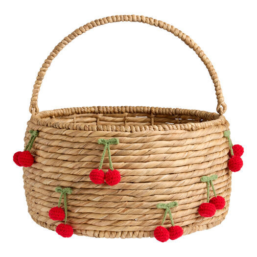 Natural Hyacinth and Crocheted Cherry Basket with Swing Handle by World Market | World Market
