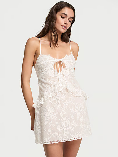 Dream Angels Dare To Lace Flounce Mini Slip, White/ivory, L - Women's Slips - Victoria's Secret | Victoria's Secret (US / CA )