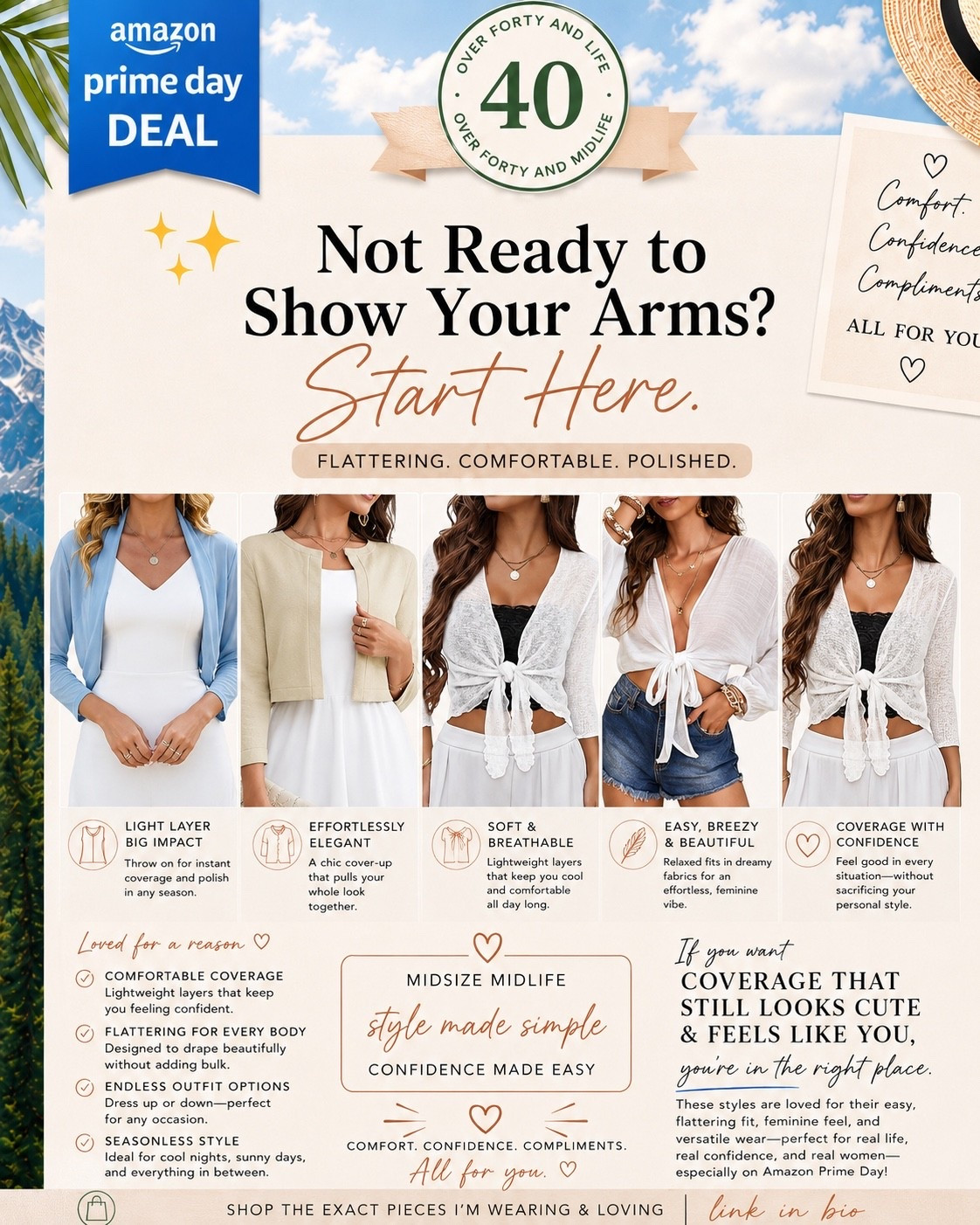 ✨Tap the bell, save and ❤️ for over 40 fashion, midlife style, midsize fashion and luxury looks for less. 

✨ If showing your arms feels like the hardest part of getting dressed in summer… start here.

You don’t need heavy layers or oversized cardigans to feel comfortable and confident.

These lightweight Amazon finds give you the coverage you want without adding bulk, heat, or sacrificing style.

✔️ Lightweight & breathable
✔️ Polished but comfortable
✔️ Easy to wear over tanks, dresses, and sleeveless tops
✔️ Midlife & midsize friendly
✔️ Perfect for hot weather

Because confidence isn’t about hiding your body.

It’s about finding pieces that help you feel like yourself. 🤍

👑 Helping you look good, feel good.-Lindsey Denver   Check back daily for belly-friendly style, confidence, and Outfit Physics™.

#LTKOver40 #LTKPlusSize #LTKMidsize