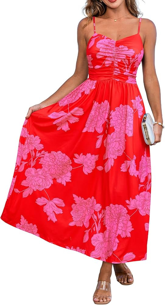 CUPSHE Women's Maxi Dresses Casual Summer Sundress Sleeveless Floral Spaghetti Straps Long Beach ... | Amazon (US)
