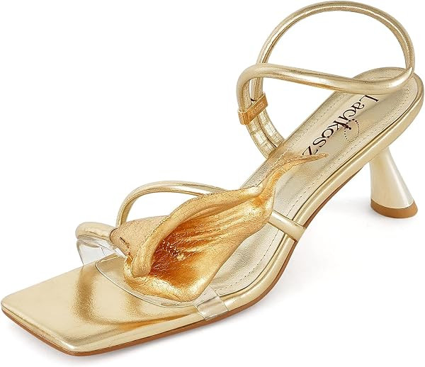 Flower Kitten Heel Sandals for Women Calla Lily Green Heels Square Open Toe Floral Strappy Low Heel Sandals Summer Dressy Wedding Shoes | Amazon (US)