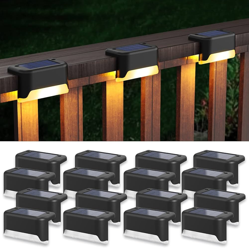 APONUO Solar Step Deck Fence Lights, Outdoor Waterproof Led, 1.77x3.14x1.73in, Black, Warm White,... | Amazon (US)