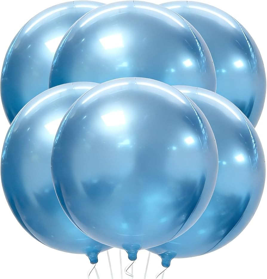 Large Blue Balloons 22 Inch 6Pcs Light Blue Metallic Round Foil Balloons 4D Mylar Round Balloon f... | Amazon (US)