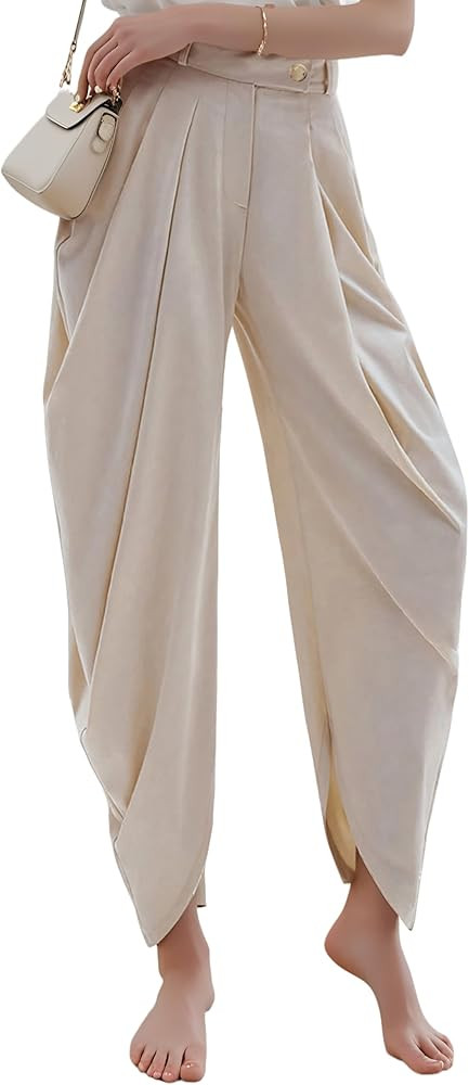 Women's High Waist Harem Pants, Loose Fit Casual Trousers, Cream White, Elegant Office Work Style... | Amazon (US)
