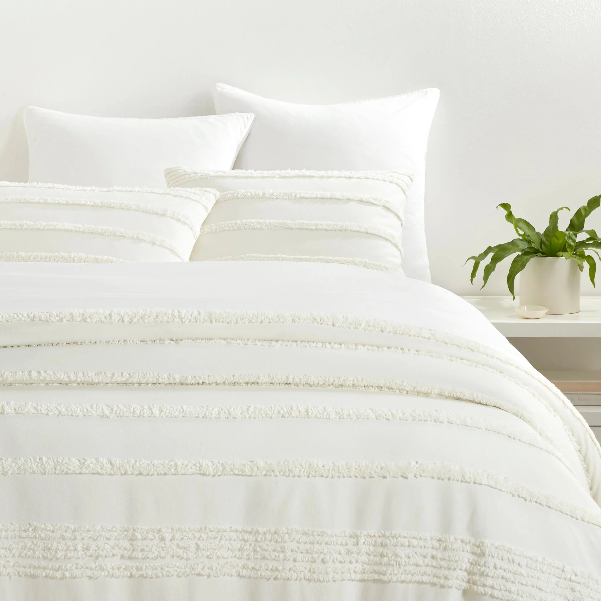 Textured Stripe White Duvet Cover Set - King | Annie Selke