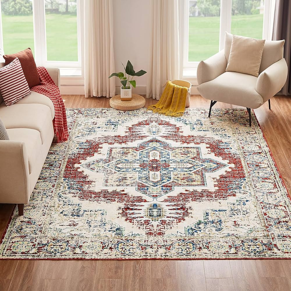 VK VK·LIVING Machine Washable Rug 5'x7' Vintage Design Washable Area Rugs with Non Slip Rugs for... | Amazon (US)