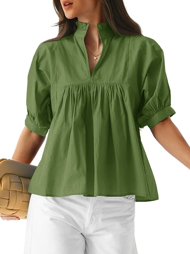 Cicy Bell Womens Babydoll Peplum Tops Summer V Neck Puff Sleeve Blouses | Trendy Casual,Loose Fit... | Amazon (US)