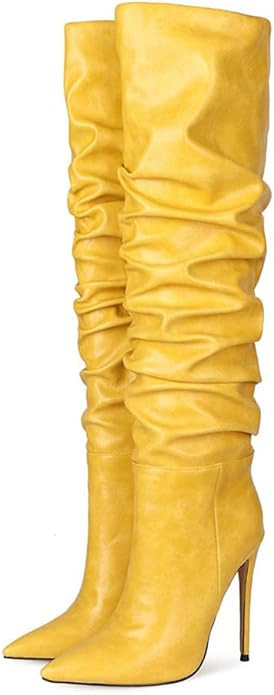 Women Slouchy High Heel Boots Patent Leather Stiletto Heel Knee High Boot Pointed Toe Thigh High ... | Amazon (US)