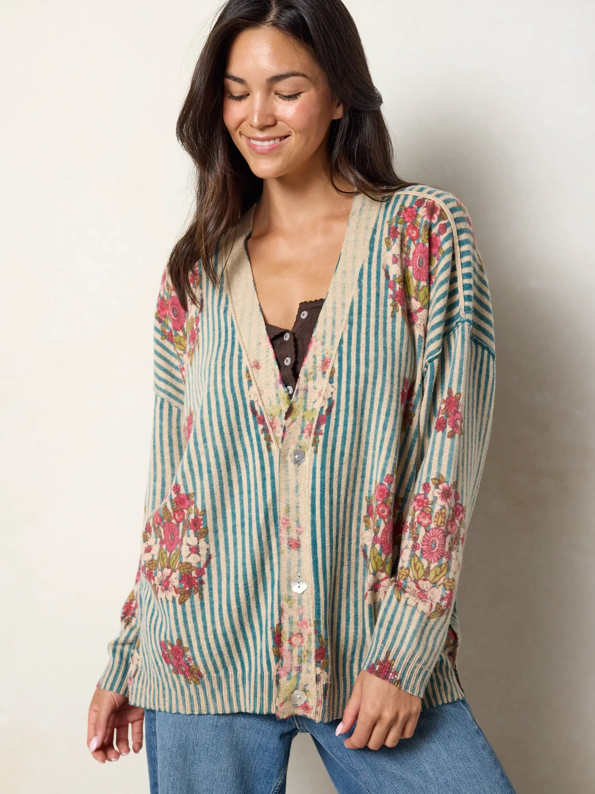 Live Happy Cardigan Sweater - Jaipur Stripe Washed Teal | Natural Life