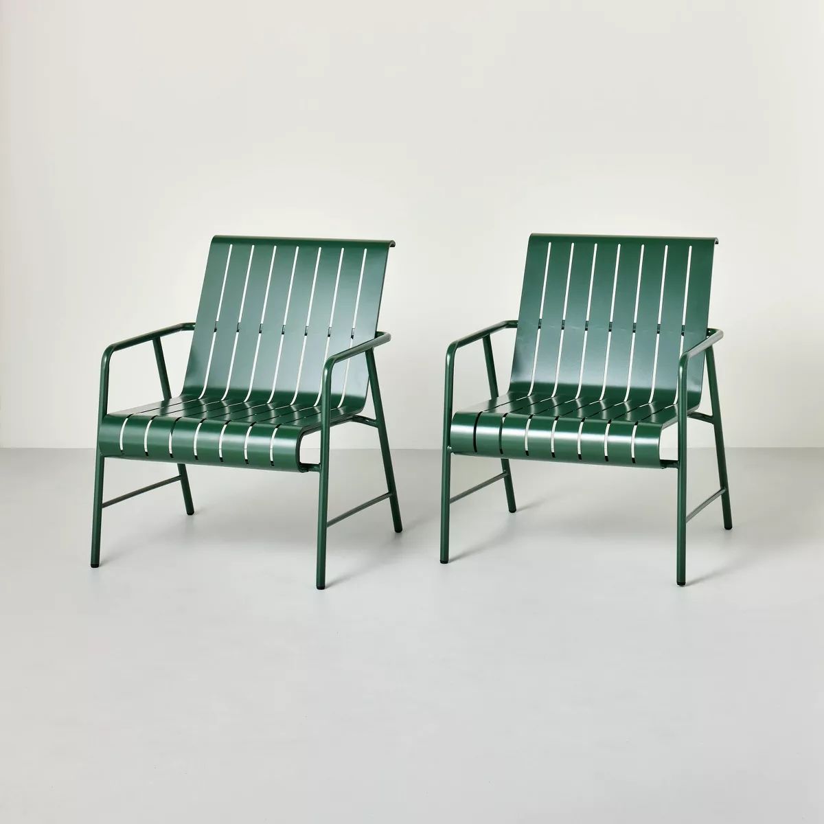 Slat Metal Outdoor Patio Club Chairs (Set of 2) Green - Hearth & Hand™ with Magnolia | Target