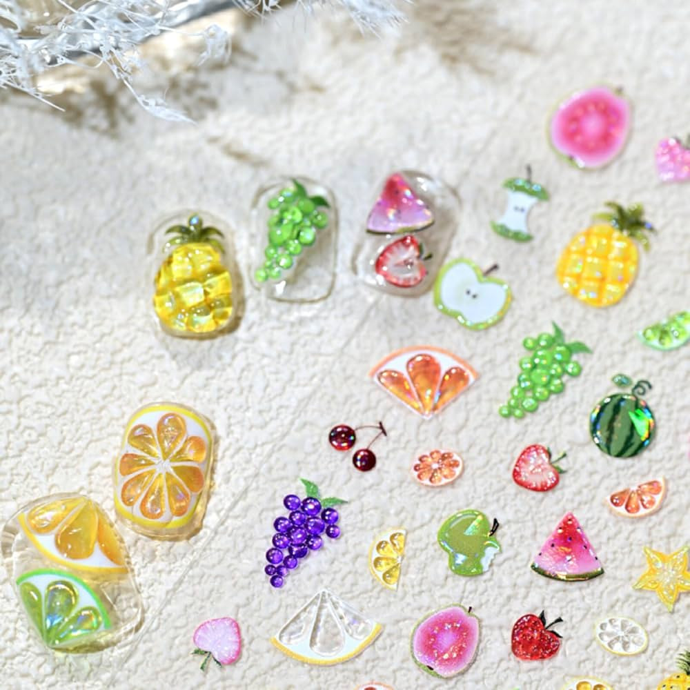 Nail Stickers for Nail Art Fruit Nail Art Stickers Summer Cute 5D Embossed Nail Decals Self-Adhes... | Amazon (US)