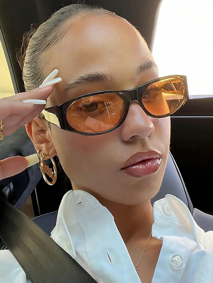 1pc Women's Y2k Retro Oval Frame Wraparound Sunglasses Uv400 Protection For Daily Wear Shades Bea... | SHEIN