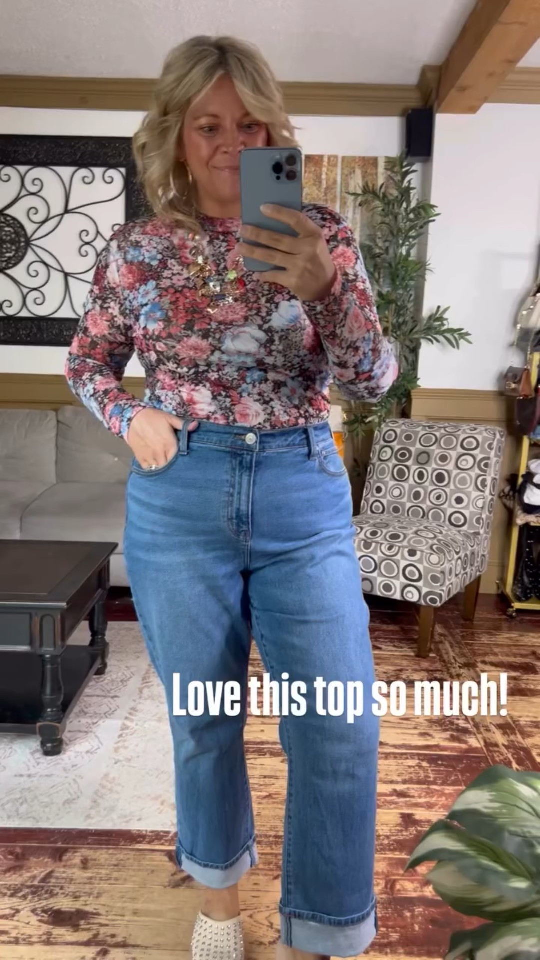 Love this top so much; it lined too so no need for a cami (xl), mom jeans fit true to size. 

#LTKSaleAlert #LTKMidsize #LTKFindsUnder50