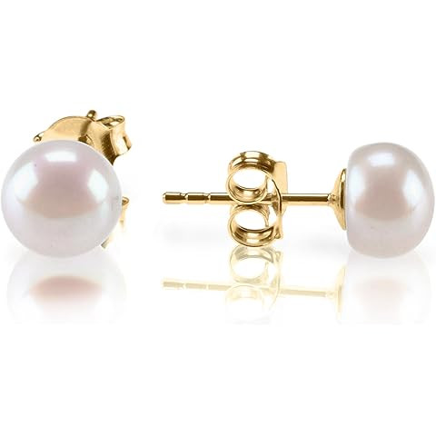 PAVOI 14K Gold Plated 925 Sterling Silver Round Stud White Simulated Shell Pearl Earrings | Amazon (US)