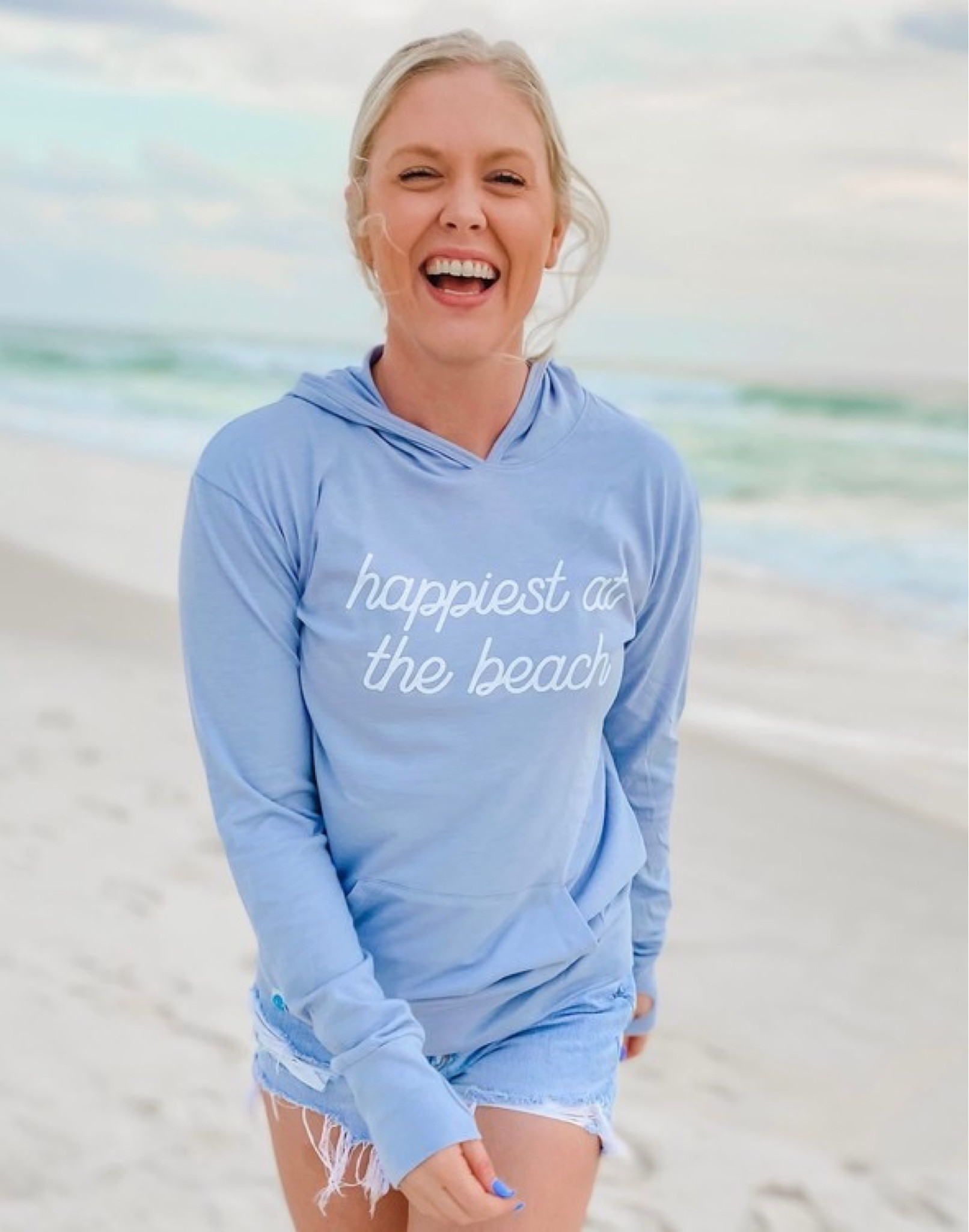 Happiness is at the Beach 
Pullover Hoodie -Woman’s Long Sleeve 
Dusty Blue 

#LTKFind #LTKstyletip #LTKswim
