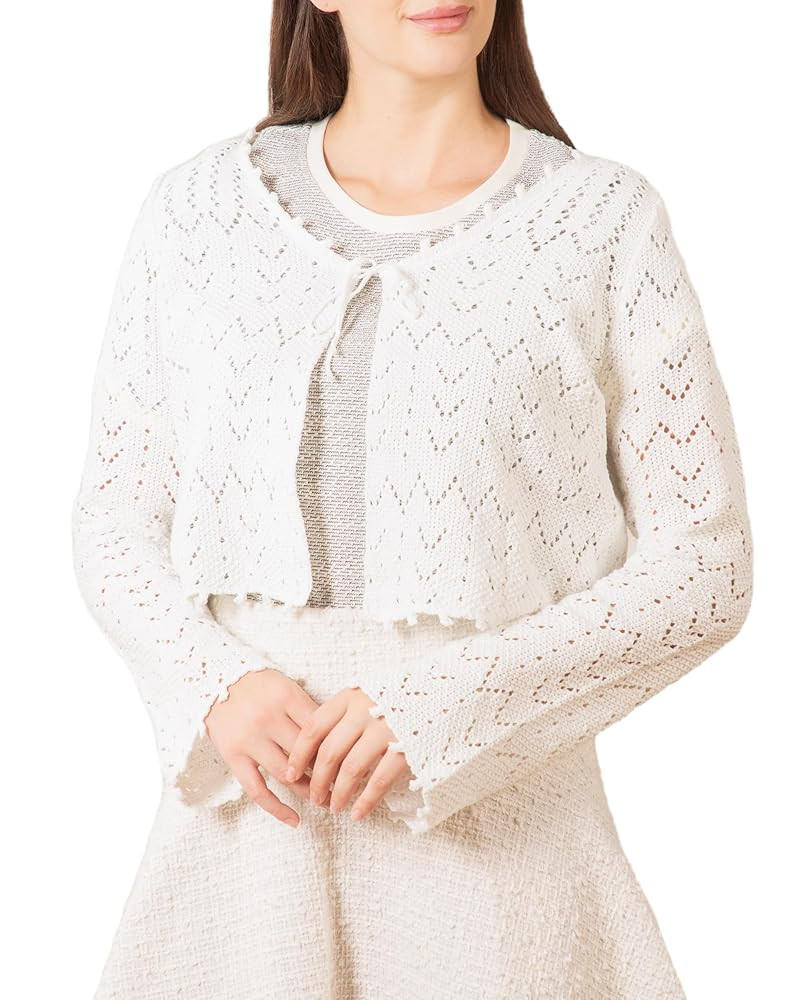 Women's Crochet Shrug – White Long Sleeve Tie Front Cardigan, Lightweight Cropped Bolero Sweate... | Amazon (US)