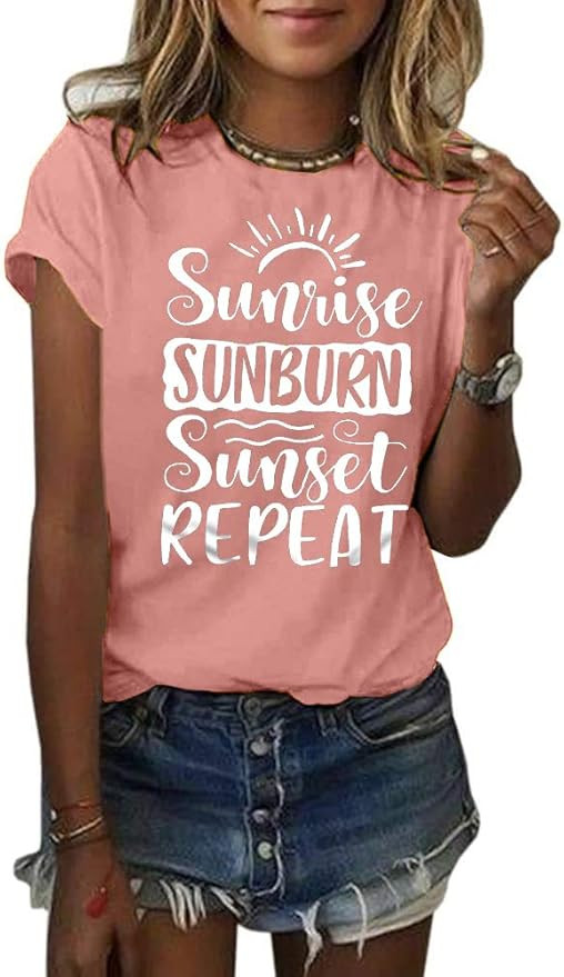 Country Music Women Tshirt Sunrise Sunburn Sunset Repeat Vacation Tops Retro Graphic Summer Casua... | Amazon (US)