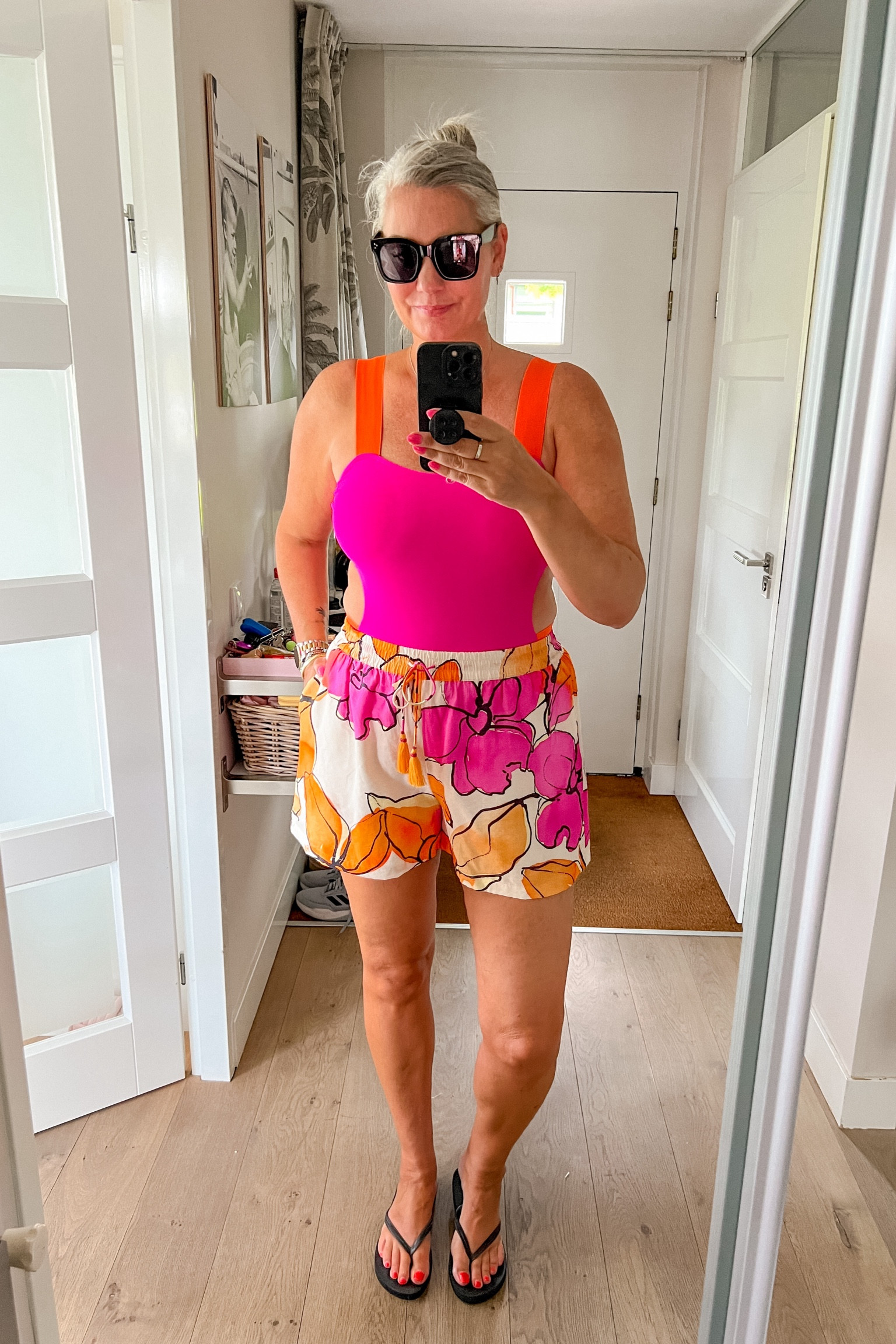 Ootd - Saturday. A neon pink bathing suit paired with Fabienne Chapot shorts and flip flops. Oversized Chloe style sunnies. 



#LTKnederlands #LTKeurope #LTKsummer