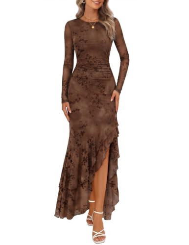 MEROKEETY Women's Fall Wedding Guest Cocktail Formal Maxi Dresses | Amazon (US)