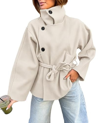 Tankaneo Womens Wool Blend Pea Coat Cropped Fall Winter Jackets with Belted | Amazon (US)