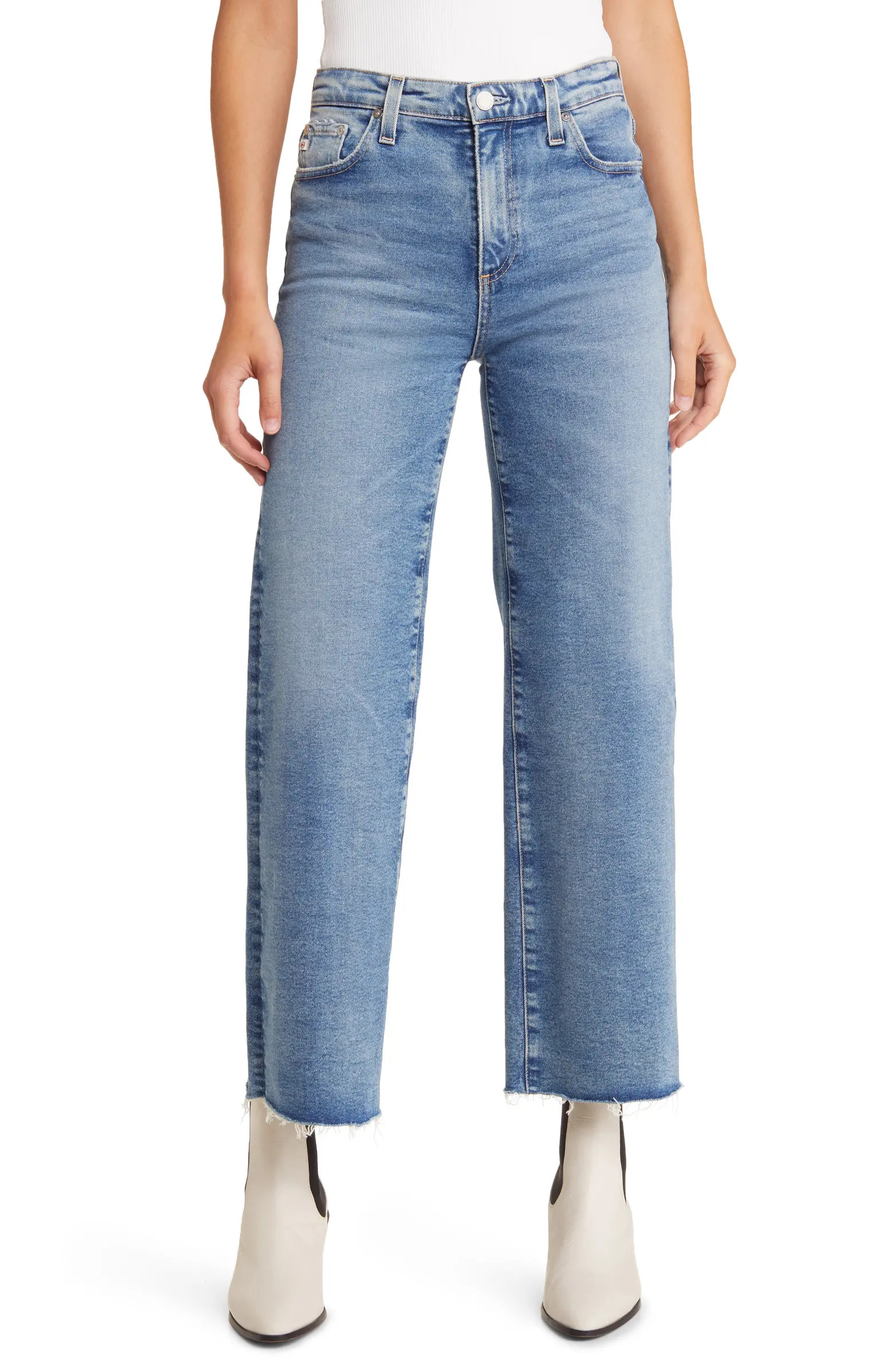 Saige Raw Hem High Waist Ankle Wide Leg Jeans | Nordstrom