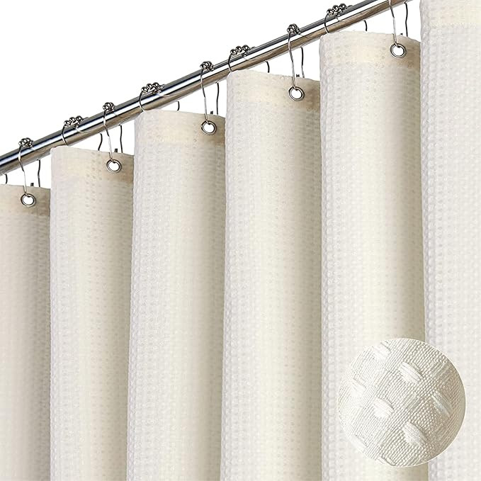 Dynamene Ivory Fabric Shower Curtain - Waffle Textured Heavy Duty Cloth Curtains for Bathroom, 25... | Amazon (US)